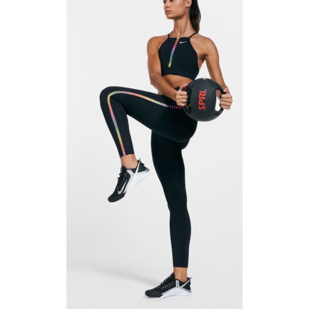 Nike Training One Rainbow Ladder Sports Bra 7/8 Leggings Set Black Size S